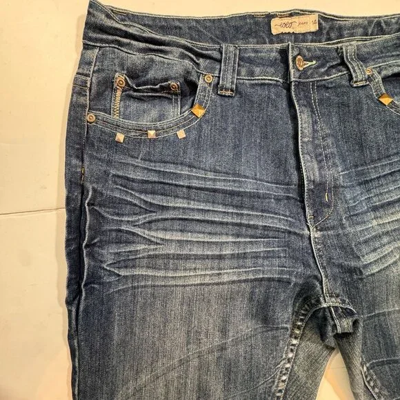 Lolo Skinny Jeans Womens Sz 14 Blue Distressed Studded Hi-Rise Medium Wash - Picture 4 of 16